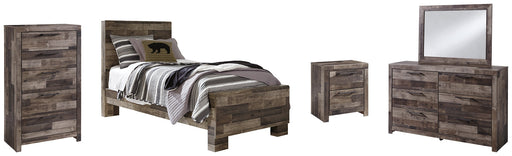 Derekson Twin Panel Bed with Mirrored Dresser, Chest and Nightstand Homeline Furniture