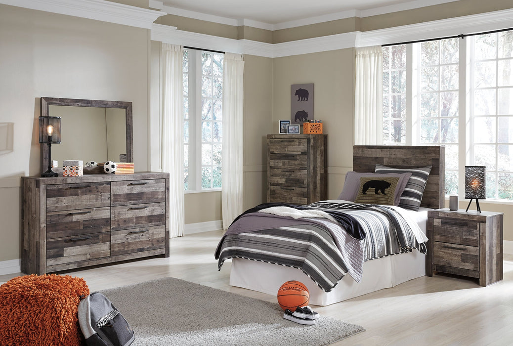 Derekson Twin Panel Headboard with Mirrored Dresser, Chest and Nightstand Homeline Furniture