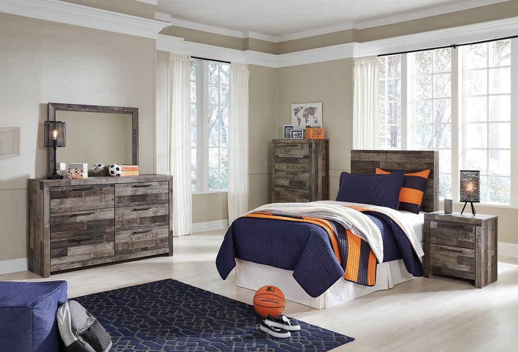 Derekson Twin Panel Headboard with Mirrored Dresser, Chest and Nightstand Homeline Furniture