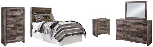 Derekson Twin Panel Headboard with Mirrored Dresser, Chest and Nightstand Homeline Furniture