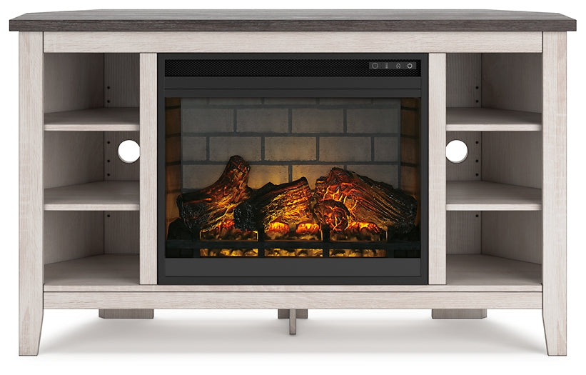 Dorrinson Corner TV Stand with Electric Fireplace Homeline Furniture