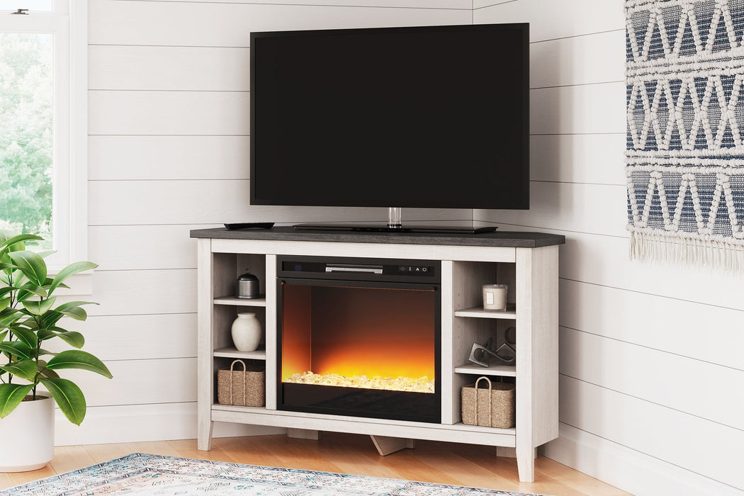 Dorrinson Corner TV Stand with Electric Fireplace Homeline Furniture