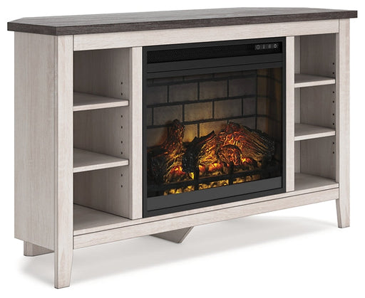 Dorrinson Corner TV Stand with Electric Fireplace Homeline Furniture