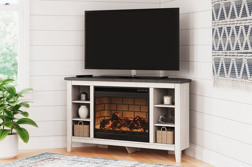 Dorrinson Corner TV Stand with Electric Fireplace Homeline Furniture