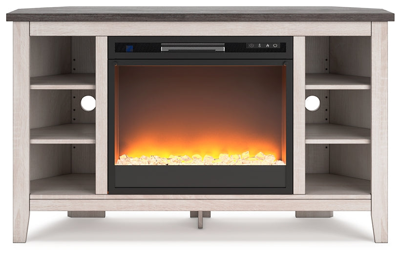 Dorrinson Corner TV Stand with Electric Fireplace Homeline Furniture