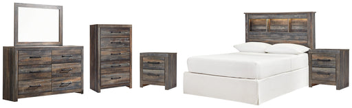 Drystan Full Bookcase Headboard with Mirrored Dresser, Chest and 2 Nightstands Homeline Furniture