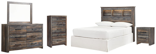 Drystan Full Bookcase Headboard with Mirrored Dresser, Chest and Nightstand Homeline Furniture