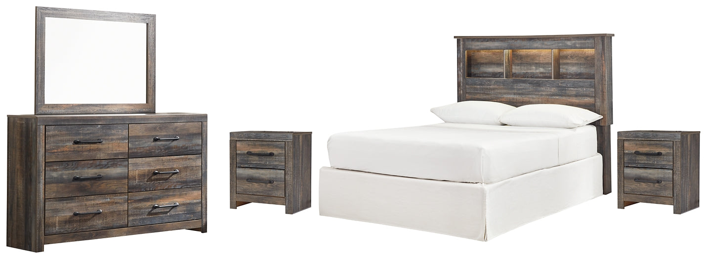 Drystan Full Bookcase Headboard with Mirrored Dresser and 2 Nightstands Homeline Furniture