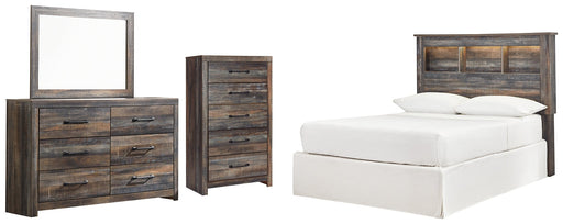 Drystan Full Bookcase Headboard with Mirrored Dresser and Chest Homeline Furniture