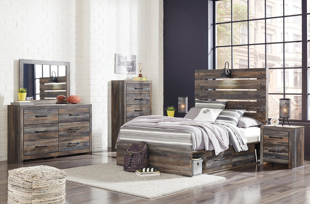 Drystan Full Panel Bed with 4 Storage Drawers with Mirrored Dresser, Chest and 2 Nightstands Homeline Furniture