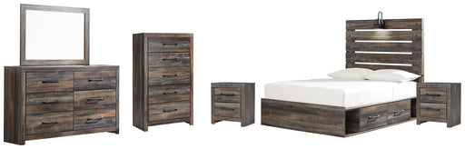 Drystan Full Panel Bed with 4 Storage Drawers with Mirrored Dresser, Chest and 2 Nightstands Homeline Furniture