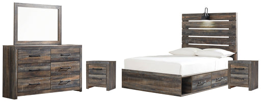 Drystan Full Panel Bed with 4 Storage Drawers with Mirrored Dresser and 2 Nightstands Homeline Furniture