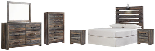 Drystan Full Panel Headboard with Mirrored Dresser, Chest and 2 Nightstands Homeline Furniture