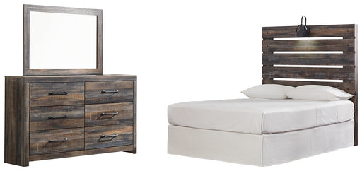 Drystan Full Panel Headboard with Mirrored Dresser Homeline Furniture