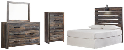 Drystan Full Panel Headboard with Mirrored Dresser and Chest Homeline Furniture