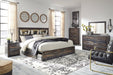 Drystan King Bookcase Bed with 2 Storage Drawers with Mirrored Dresser, Chest and 2 Nightstands Homeline Furniture