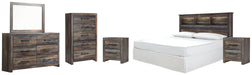 Drystan King/California King Bookcase Headboard with Mirrored Dresser, Chest and 2 Nightstands Homeline Furniture