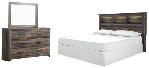 Drystan King/California King Bookcase Headboard with Mirrored Dresser Homeline Furniture