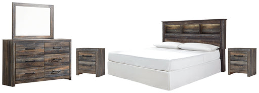 Drystan King/California King Bookcase Headboard with Mirrored Dresser and 2 Nightstands Homeline Furniture