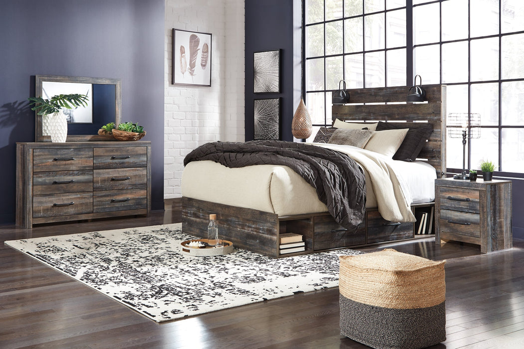 Drystan King Panel Bed with 2 Storage Drawers with Mirrored Dresser and Nightstand Homeline Furniture