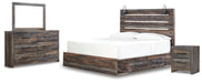 Drystan King Panel Bed with 2 Storage Drawers with Mirrored Dresser and Nightstand Homeline Furniture