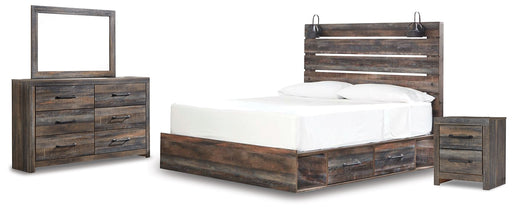 Drystan King Panel Bed with 2 Storage Drawers with Mirrored Dresser and Nightstand Homeline Furniture