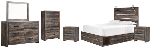 Drystan King Panel Bed with Mirrored Dresser, Chest and 2 Nightstands Homeline Furniture