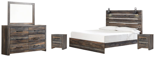 Drystan King Panel Bed with Mirrored Dresser and 2 Nightstands Homeline Furniture