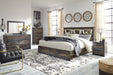 Drystan King Panel Bookcase Bed with Mirrored Dresser, Chest and 2 Nightstands Homeline Furniture