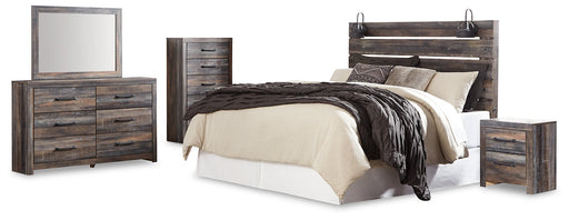 Drystan King Panel Headboard with Mirrored Dresser, Chest and Nightstand Homeline Furniture