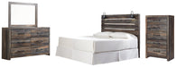 Drystan King Panel Headboard with Mirrored Dresser and Chest Homeline Furniture