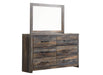 Drystan King Panel Headboard with Mirrored Dresser and Chest Homeline Furniture