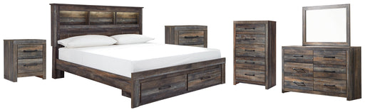 Drystan Queen Bookcase Bed with 2 Storage Drawers with Mirrored Dresser, Chest and 2 Nightstands Homeline Furniture