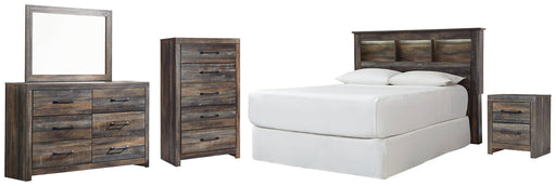 Drystan Queen/Full Bookcase Headboard with Mirrored Dresser, Chest and Nightstand Homeline Furniture