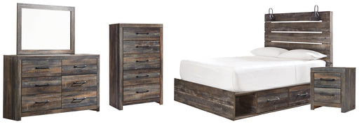 Drystan Queen Panel Bed with 2 Storage Drawers with Mirrored Dresser, Chest and Nightstand Homeline Furniture