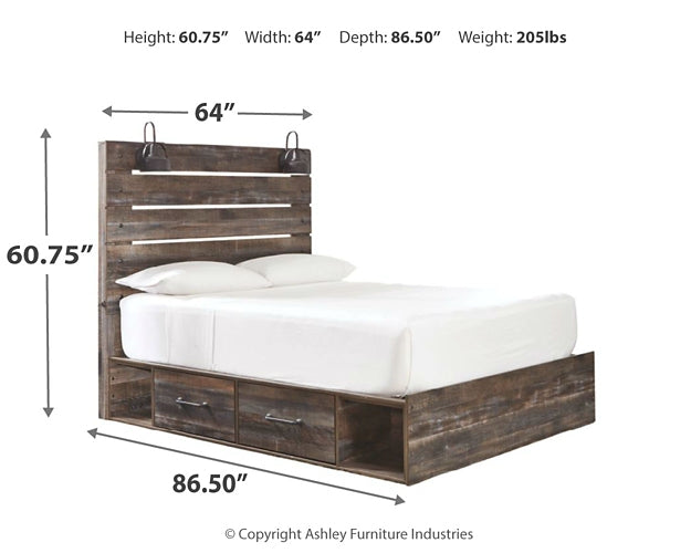 Drystan Queen Panel Bed with 2 Storage Drawers with Mirrored Dresser Homeline Furniture