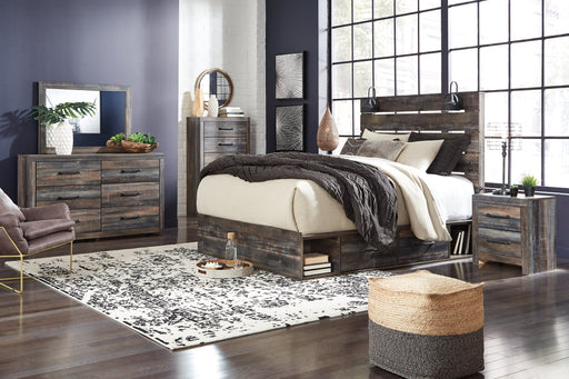 Drystan Queen Panel Bed with 2 Storage Drawers with Mirrored Dresser and Nightstand Homeline Furniture