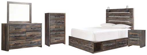 Drystan Queen Panel Bed with 4 Storage Drawers with Mirrored Dresser, Chest and Nightstand Homeline Furniture