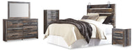 Drystan Queen Panel Headboard with Mirrored Dresser, Chest and Nightstand Homeline Furniture