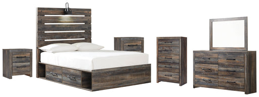 Drystan Twin Panel Bed with 2 Storage Drawers with Mirrored Dresser, Chest and 2 Nightstands Homeline Furniture