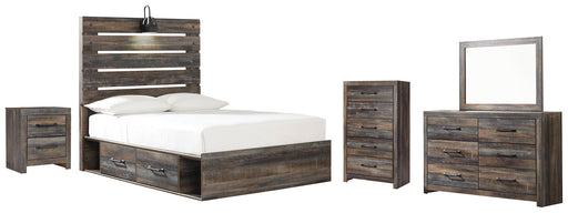 Drystan Twin Panel Bed with 2 Storage Drawers with Mirrored Dresser, Chest and Nightstand Homeline Furniture