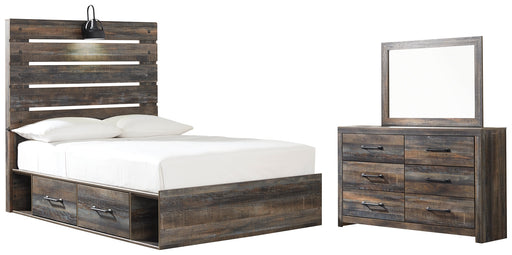 Drystan Twin Panel Bed with 2 Storage Drawers with Mirrored Dresser Homeline Furniture