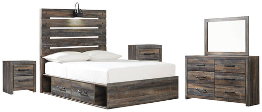 Drystan Twin Panel Bed with 2 Storage Drawers with Mirrored Dresser and 2 Nightstands Homeline Furniture