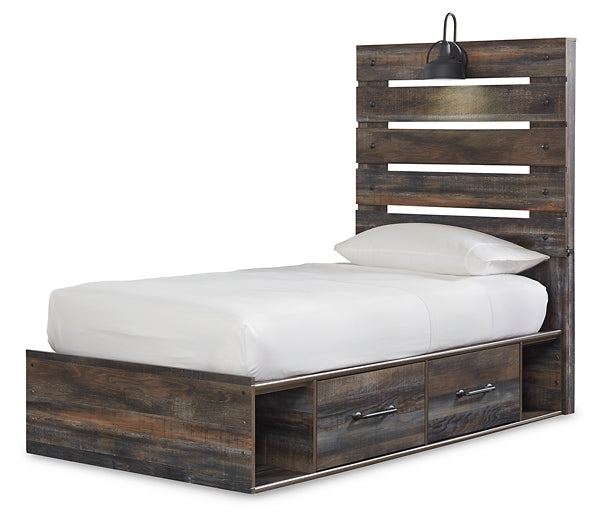 Drystan Twin Panel Bed with 4 Storage Drawers with Mirrored Dresser and Chest Homeline Furniture