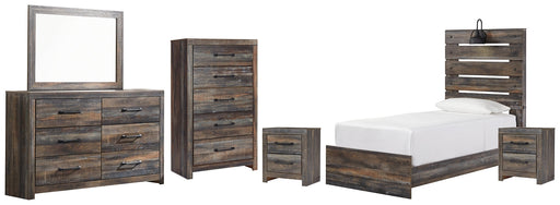 Drystan Twin Panel Bed with Mirrored Dresser, Chest and 2 Nightstands Homeline Furniture