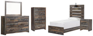 Drystan Twin Panel Bed with Mirrored Dresser, Chest and Nightstand Homeline Furniture