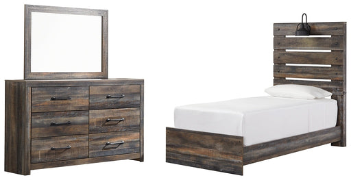 Drystan Twin Panel Bed with Mirrored Dresser Homeline Furniture