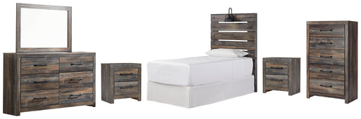 Drystan Twin Panel Headboard with Mirrored Dresser, Chest and 2 Nightstands Homeline Furniture