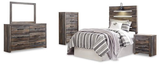 Drystan Twin Panel Headboard with Mirrored Dresser, Chest and Nightstand Homeline Furniture