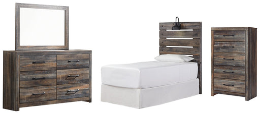 Drystan Twin Panel Headboard with Mirrored Dresser and Chest Homeline Furniture